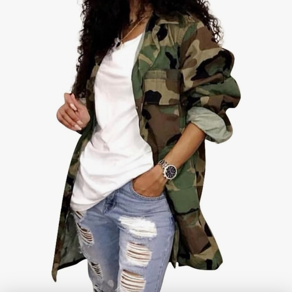 Unisex/Women's 2XL Plus-Sized Camouflage Utility Jacket Blazer